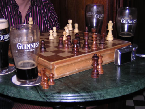 Huck's secret weapons, two queens just waiting to be brought into battle in team chess... and wait they did. Huck duly enebriated decided to resign